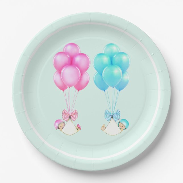 Baby Shower Twins Pappteller (Vorderseite)