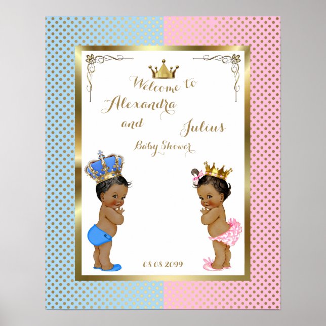 Baby Shower TWINS,pink&blue,elegant,16"x20" 300pp Poster (Vorne)