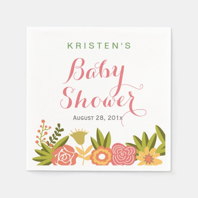 Baby Shower Typografie Natureschic Floral Serviette (Vorderseite)
