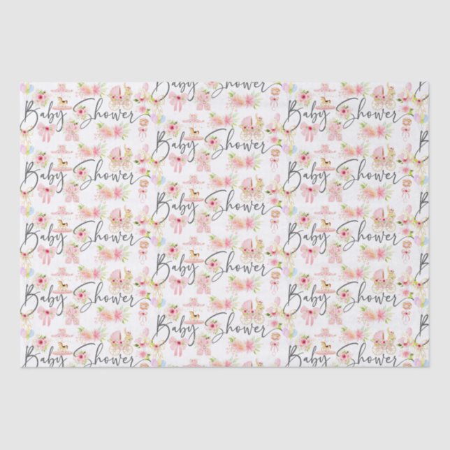 Baby Shower Typografie Neugeborene Symbole Muster Seidenpapier (Vorderseite)