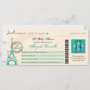 Baby Shower Vintage Paris Bordkarte Einladung
