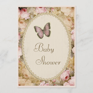 Baby Shower Vintage Perlen Spitze Rosen Schmetterl Einladung