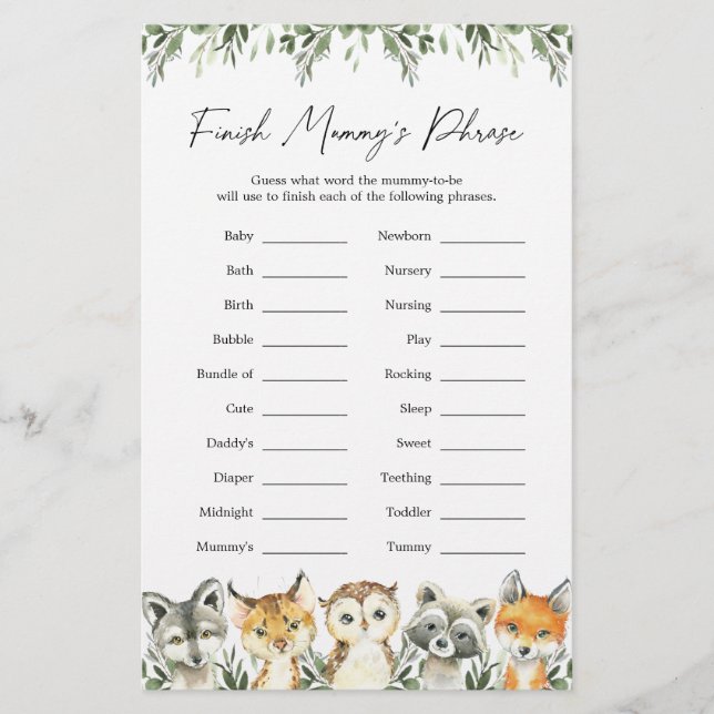 Baby Shower von Woodland Animals schließt Mummy's  (Vorderseite)