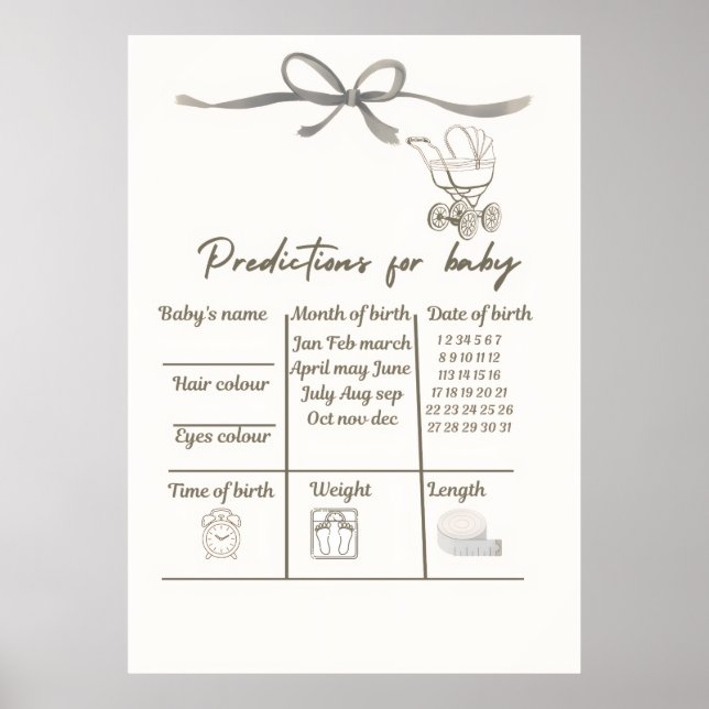 Baby Shower Vorhersage Spiel Poster (Vorne)
