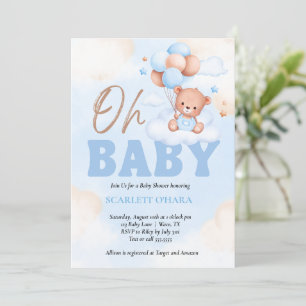 Baby-Shower Wald süßer Bär blau Einladung