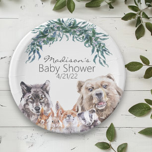 Baby-Shower-Waldtiere-Aquarell-Laubwerk Pappteller