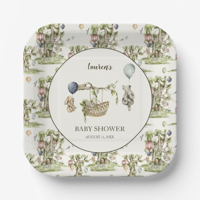 Baby Shower Waldtiere Junge  Pappteller (Vorderseite)