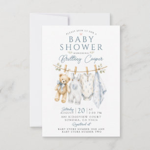 Baby-Shower-Wäscheleine Blau Baby-Shower für Junge Einladung