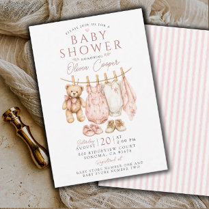 Baby-Shower-Wäscheleine Rosa Baby Shower für Mädch Einladung