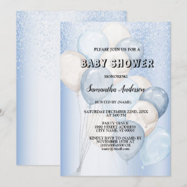 Baby-Shower Wasserfarbe Blau Weiße Ballons Party Einladung