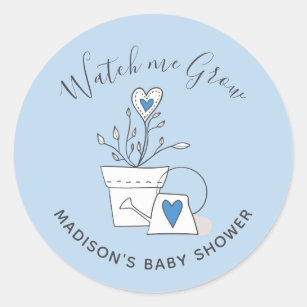 Baby Shower Watch me me Grow Blue Heart Pflanze Runder Aufkleber