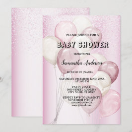 Baby-Shower Watercolor Rosa Weiße Ballons Party Einladung