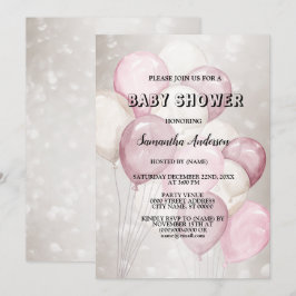 Baby-Shower Watercolor Rosa Weiße Ballons Party Einladung
