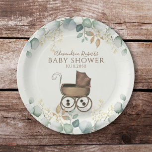 Baby-Shower-Watercolor Süße Eukalyptusblätter Pappteller