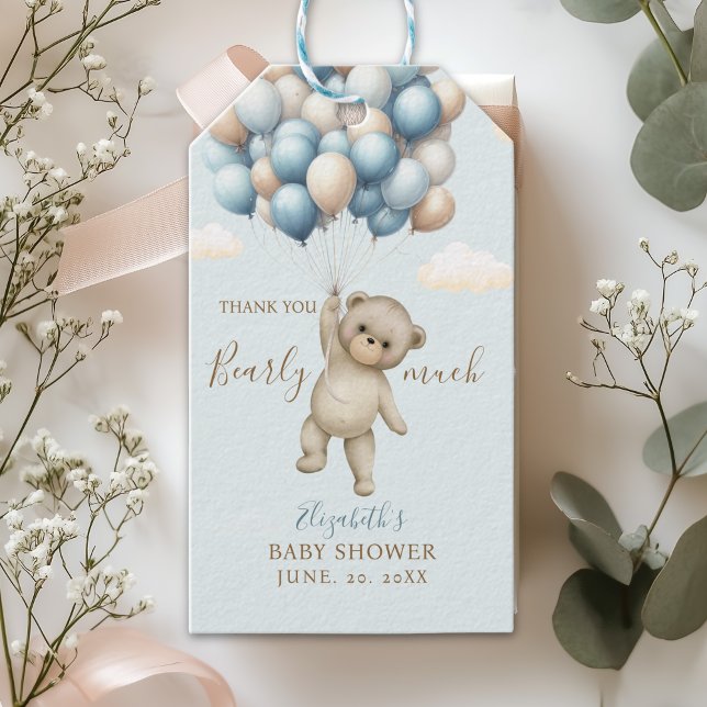 Baby Shower – “We Can Bearly Wait” Bear with ballo Geschenkanhänger (Von Creator hochgeladen)