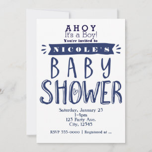 BABY SHOWER Weiße & Marineblaue maritime Einladung