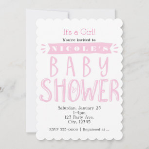 BABY SHOWER Weiße & Rosa Baby-Einladungen für Mädc Einladung