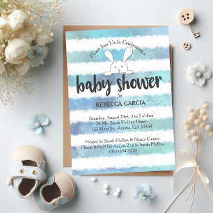Baby Shower Weißes Kaninchen Blau Weiße Streifen Einladung