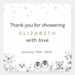 Baby Shower Welcome Winter Wonderland Animals Quadratischer Aufkleber