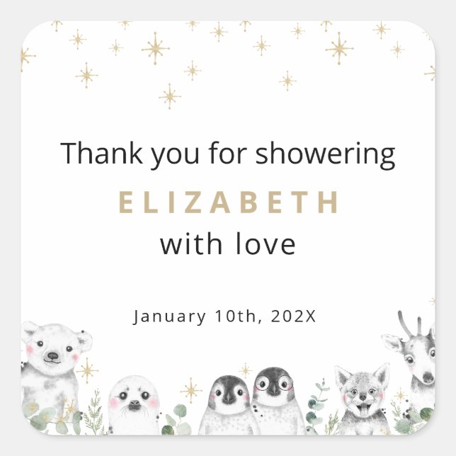 Baby Shower Welcome Winter Wonderland Animals Quadratischer Aufkleber (Vorderseite)