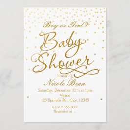BABY SHOWER White & Gold Confetti Dot Einladungen