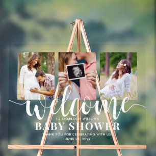 Baby Shower Willkommen 3 Foto-Collage Moderne Schr Acrylschild