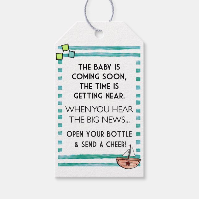 Baby Shower Wine Tag Geschenkanhänger (Vorderseite)