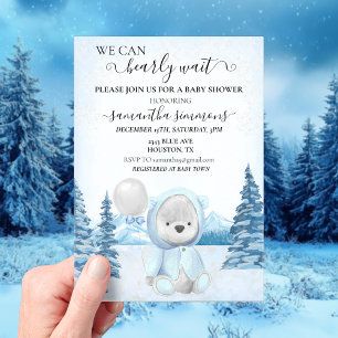 Baby Shower Winter Teddybär  Acryleinladungen