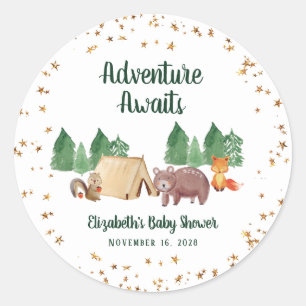 Baby Shower Woodland Animations Camping Runder Aufkleber
