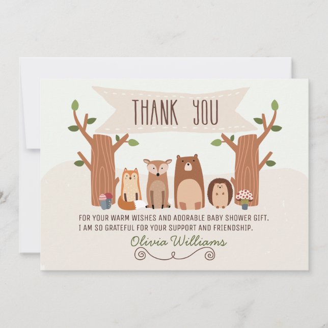 Baby Shower Woodland Tiere Danke Karte (Vorderseite)