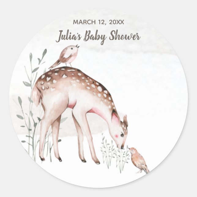 Baby Shower Woodland Tiere Runder Aufkleber (Vorderseite)