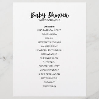 Baby Shower Word Scramble Answer Sheet Briefbogen
