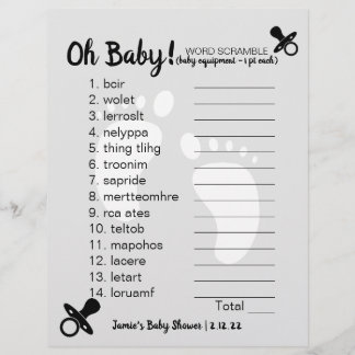 Baby Shower Word Scramble Gray