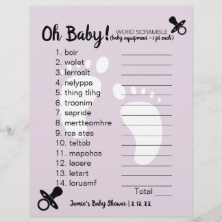 Baby Shower Word Scramble Lila