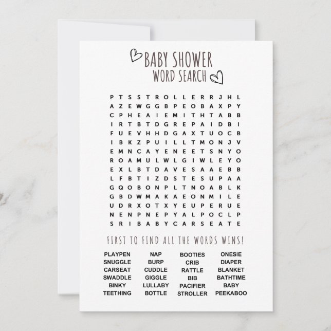 Baby Shower Word Search Fun Einladung (Vorderseite)