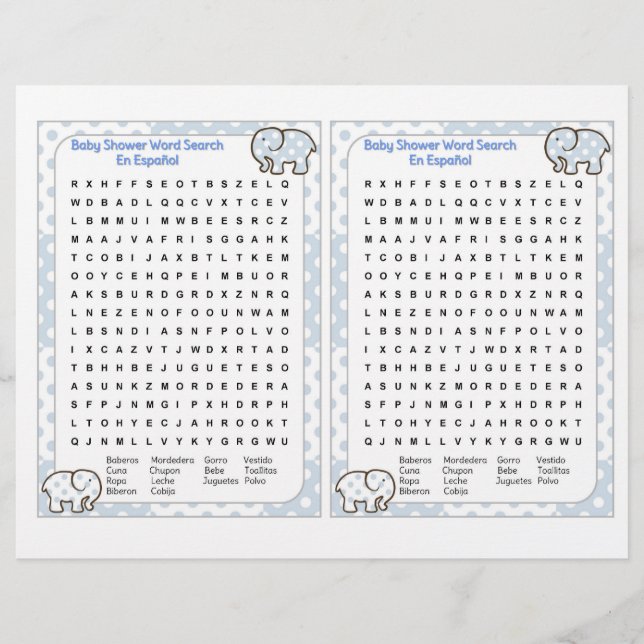 Baby Shower Word search Spanish Flyer (Vorne)