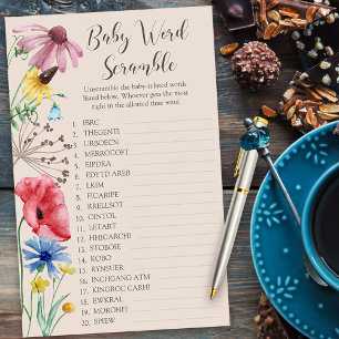 Baby Shower Wortsuchspiel mit wilden Blumen