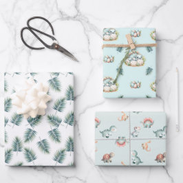 Baby Shower Wrapping Paper Set Dinosaur Dino Mite  Geschenkpapier Set
