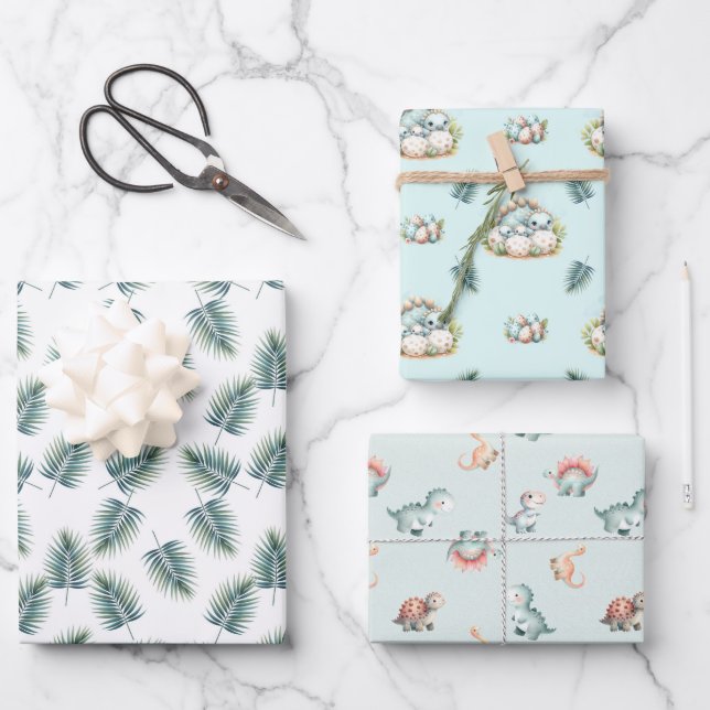 Baby Shower Wrapping Paper Set Dinosaur Dino Mite  Geschenkpapier Set (Vorderseite)