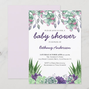 Baby-Shower-Wüsten-Garten-Sukkulenten-Aquarell Einladung