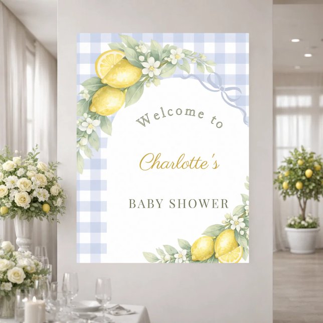 Baby Shower Zitronen blau Gingham-Schleife Junge W Poster (Von Creator hochgeladen)