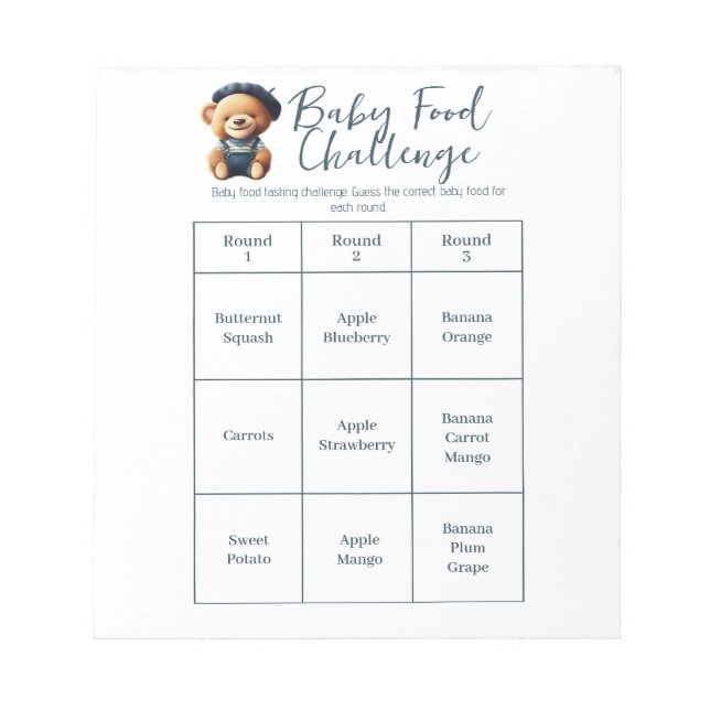 Baby Showfood Challenge Game Activity Notepad Notizblock (Vorderseite)