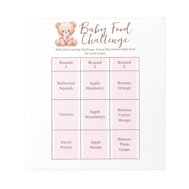 Baby Showfood Challenge Game Activity Notepad Notizblock (Vorderseite)