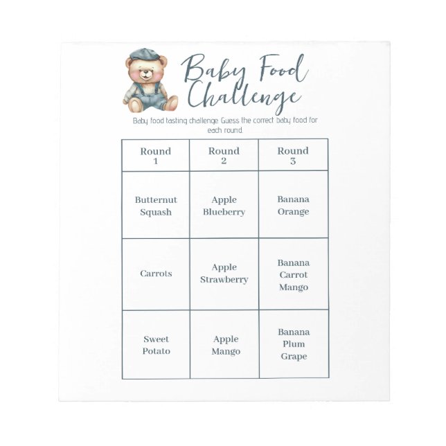 Baby Showfood Challenge Game Activity Notepad Notizblock (Vorderseite)