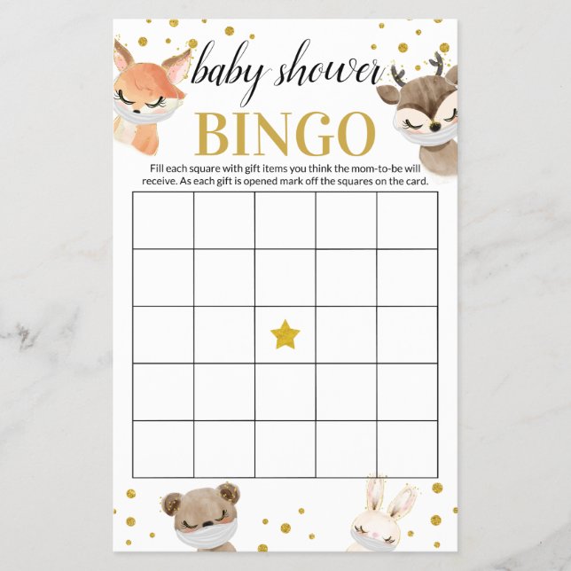 Baby Showgame Woodland Baby Animals Bingo Card Flyer (Vorne)