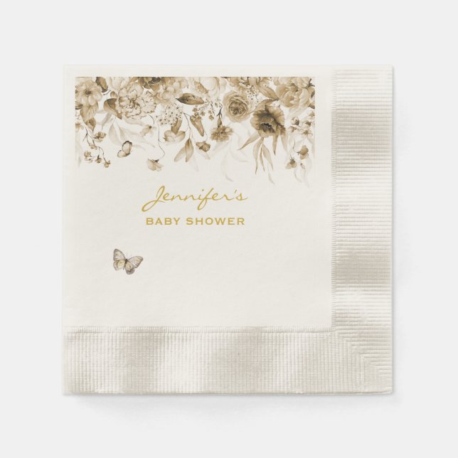 Baby Showgarten Sepia Florals Cocktail Cocktail Serviette (Vorderseite)