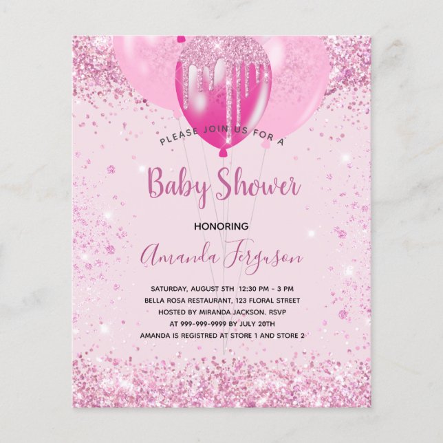 Baby Showgirl Pink Glitzer Einladung Flyer (Vorne)