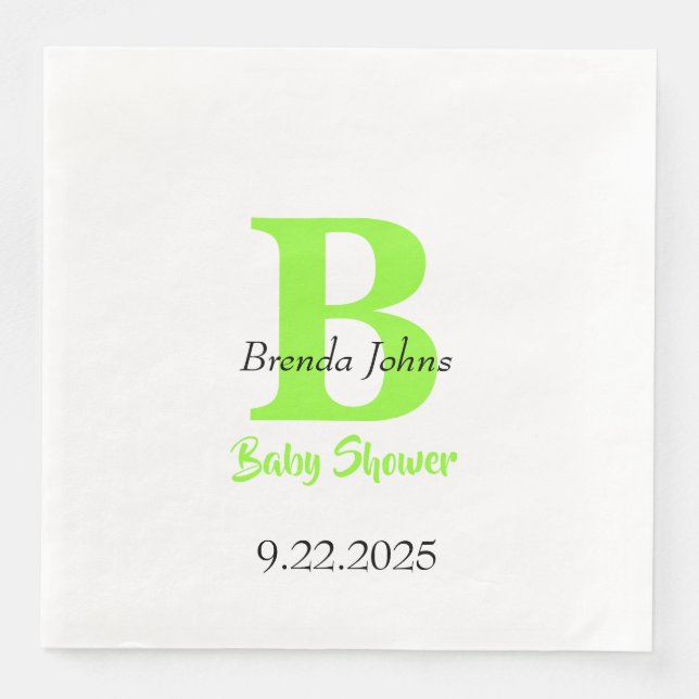 Baby Showgrüner Jungle Theme Monogram Name Serviette (Vorderseite)