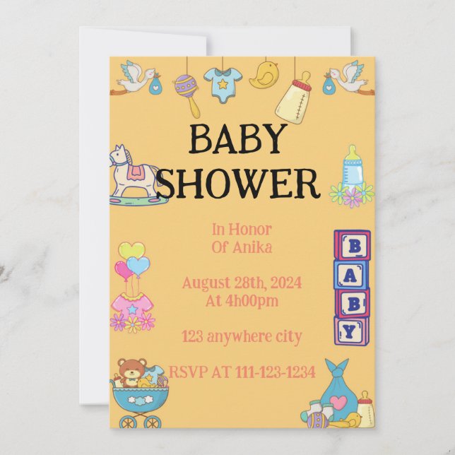 BABY SHOWING INVITATION, ORANGE INVITATION SAVE THE DATE (Vorderseite)