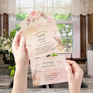 Baby Showpampas Rose Goldschmetterling Blütenblume All In One Einladung